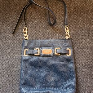 Michael Kors Navy Pebbled Leather Crossbody with Gold Hardware Accents